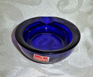 Vintage Cobalt Blue Viking Art Glass Orb Bowl Ashtray Mid Century Modern Perfect