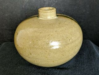 Vintage Studio Pottery Tan And Green Drip Glaze Weed Pot Bud Vase 2
