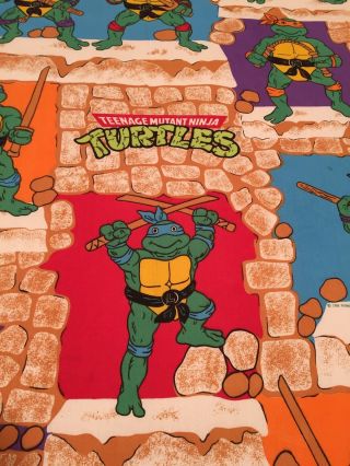 Vtg 1988 Teenage Mutant Ninja Turtles Flat Twin Sheet Fabric 80s Tmnt