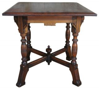 Antique 19th Century Aesthetic Movement Parlor Table Walnut Carved Victorian