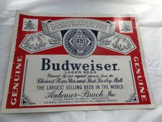 Budweiser Beer Sticker Label Vintage Authentic Decal Advertising Beer
