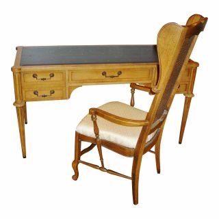 Mid - Century Leather Top Desk And Chair Maple And Made By Thomasville
