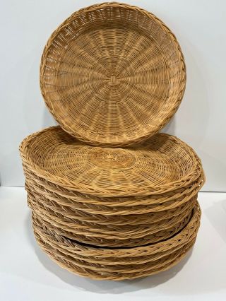 Set Of 12 Vintage Wicker Paper Plate Holders - Picnic,  Cookout - Brown 10 " Wide