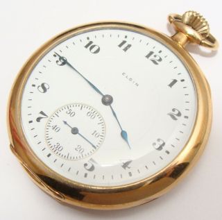 Special Antique Elgin 14k Solid Gold Pocket Watch 17 Jewels Serviced & Cleaned