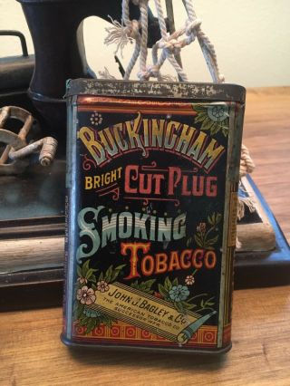 Vintage Buckingham Bright Cut Plug Vertical Pocket Tobacco Tin W/ Tax Stamp