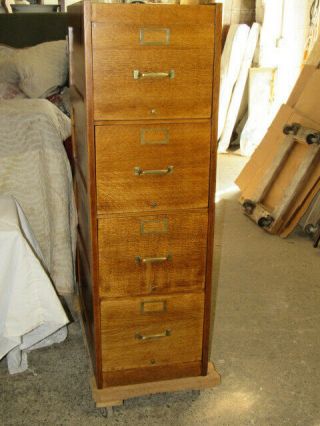 Antique Quarter Sawn - Tiger Oak File Cabinet 4 Drawer Professionally Refinished