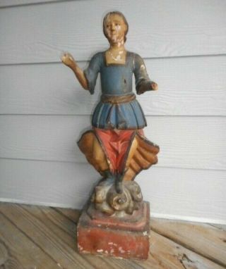 Large Antique Polychrome Painted Carved Wood Santos Figure (26 " Tall)