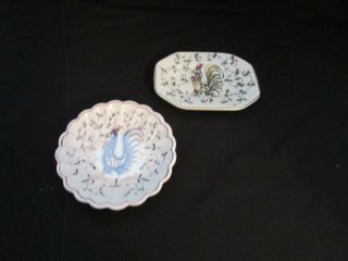 Vintage Portugal Two Small Dishes Set Of 2 Hand Painted & Signed Pin Trinket