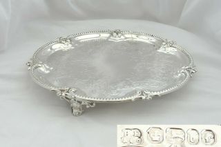 Rare Victorian Hm Sterling Silver 3 Footed Salver 1862
