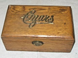Vintage Oak ? Wood Desktop Cigar Box Humidor Tin Lined