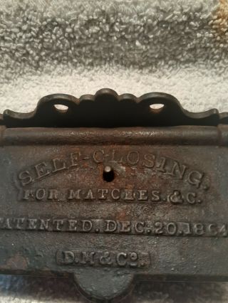1864 Civil War Era " Self Closing For Matches " Cast Iron Match Safe D.  M.  & Co.