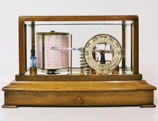 Rare Antique Walnut H Hughes & Son London Barograph Weather Station & Barometer