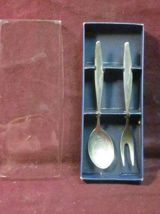 Silverplate Vintage Sweden Kb W Pickle Fork & Spoon Box 4 1/8 " Nm