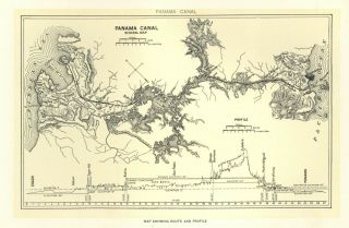 Vintage Panama Canal Map Print - Ca.  1900 - Illustrated Book Plate For Framing