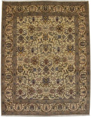 Vintage Classic Floral Design 10x13 Beige Wool Rug Oriental Home Decor Carpet