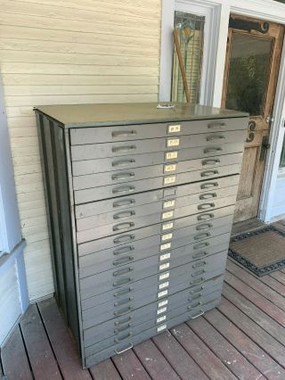 Vintage Huge Metal Steel 20 Drawer Flat File Cabinet Map,  Plans,  Blueprints Rare