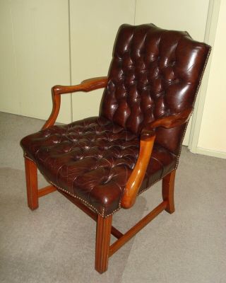 Antique Vintage Art Deco Leather Tufted Arm Chair