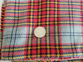 Vintage Plaid Gray Red Yellow Black Fabric Wool Blend 3.  5,  Yards