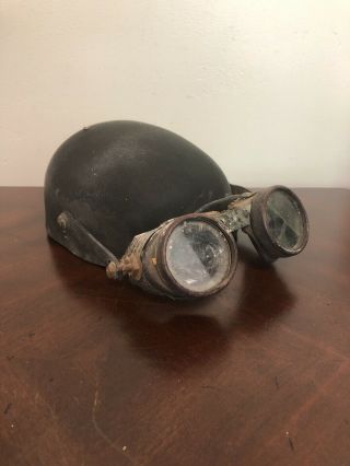 Antique Vintage Welding Goggles Aviator Safety Glasses And Helmet