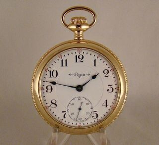 Antique Elgin " Veritas " 23j 10k Gold Filled Open Face 18s Railroad Pocket Watch