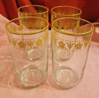 Vintage Set Of 4 Corelle Butterfly Gold 5 1/8 " Tall Juice Glasses Libbey 10 Oz