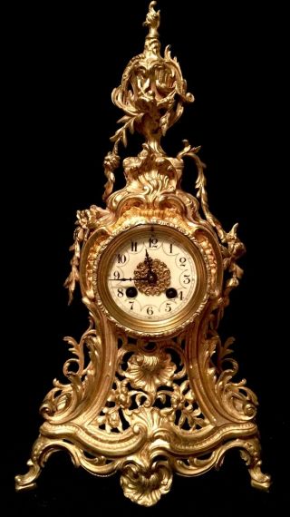 Ad Mougin French Antique Gilt Bronze Clock C.  19th