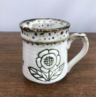 Otagiri Stoneware Coffee Mug Flower Vintage White Glazed Pottery Cup Japan