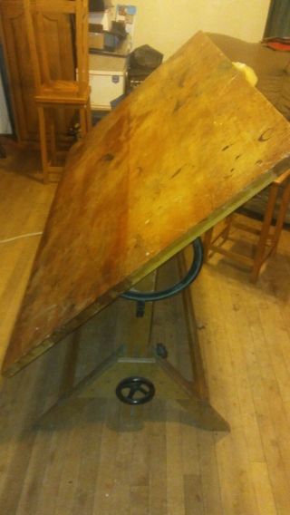 Antique Cast Iron And Wood Drafting Table,  Vintage Industrial - Steampunk