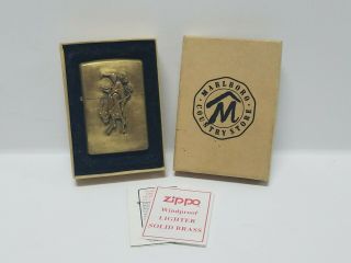 Zippo 1994 Brass Lighter Marlboro Country Store Bronco Cowboy W/ Orig Box