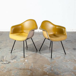 Mid Century Modern Shell Chairs 2 Fiberglass Herman Miller Eames Yellow Arm Set