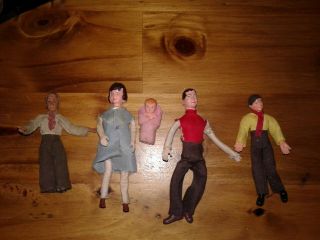 Vintage Dollhouse Family Of 5 Dolls,  Flexible Limbs Very Rare