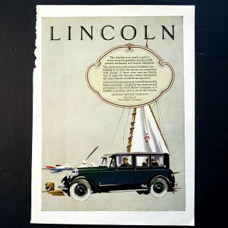 Vintage 1920s Lincoln Motor Company Print Ad 1926 Ford Wall Art Decor Sailboat
