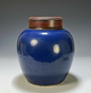 Antique Chinese Monochrome Blue Glazed Porcelain Jar With Cover - Qianlong