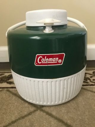 Vintage Coleman 1 Gallon Drink Water Cooler Jug Green Metal W/pour Top