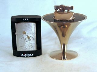 2 Lighters - A Zippo & Figural Table Lighter - Both Have A Martini Glass Motif