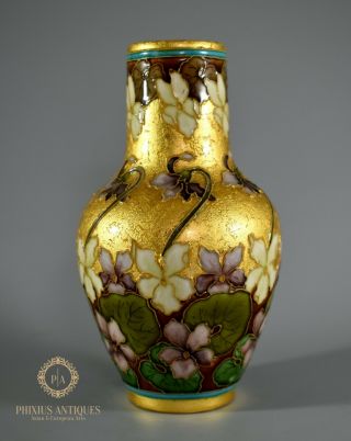Antique Sevres Felix Optat Milet Art Nouveau Vase Gold Leaf Enamels