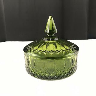 Vintage Avacado Olive Green Indiana Covered Candy Dish With Lid Top