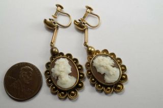 LOVELY ANTIQUE VICTORIAN ETRUSCAN 15K GOLD CARVED SHELL CAMEO EARRINGS c1870 2