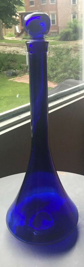 Vintage Cobalt Blue Glass Long Neck Genie Bottle Decanter