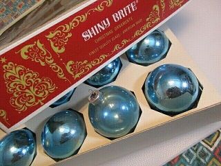Vintage 12 Shiny Brite Glass Christmas Ornaments - Blue