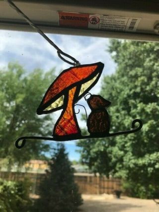 Vintage Mushroom Stained Glass Sun Catcher For Window