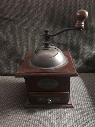 Antique Coffee Grinder Hand Crank Vintage Wood Cast Iron