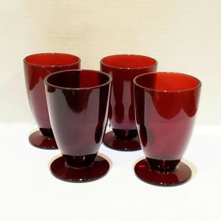 Set Of 4 Vintage Anchor Hocking Royal Ruby Red Footed Ice Tea Glasses/tumblers