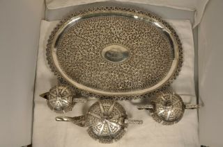 SERVICE THE ANCIEN ARGENT MASSIF ANTIQUE SOLID SILVER ANGLO INDIAN TEA SET 2