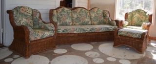 1940’s Antique Rattan Patio Furniture - 4 Piece Set With Cushions -