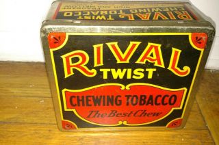 Antique Advertising Empty Tin Box Rival Twist Chewing Tobacco Hickey & Nicholson