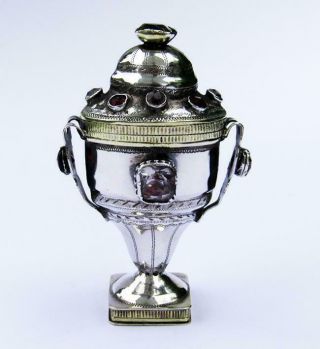 French Silver Gilt Gem Set Reliquary Jar 18th Century Medieval Manner