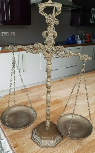 Vintage Cast Brass Hanging Balance Weighing Scales Justice Scales