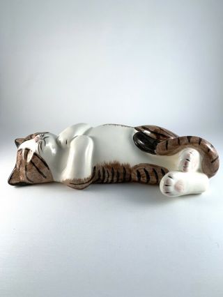 Vintage N.  S.  Gustin Company - Sleeping Ceramic Cat - Hand Painted - 14”