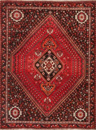 Vintage Geometric Red Abadeh Tribal Area Rug Hand - Knotted Oriental Carpet 7 